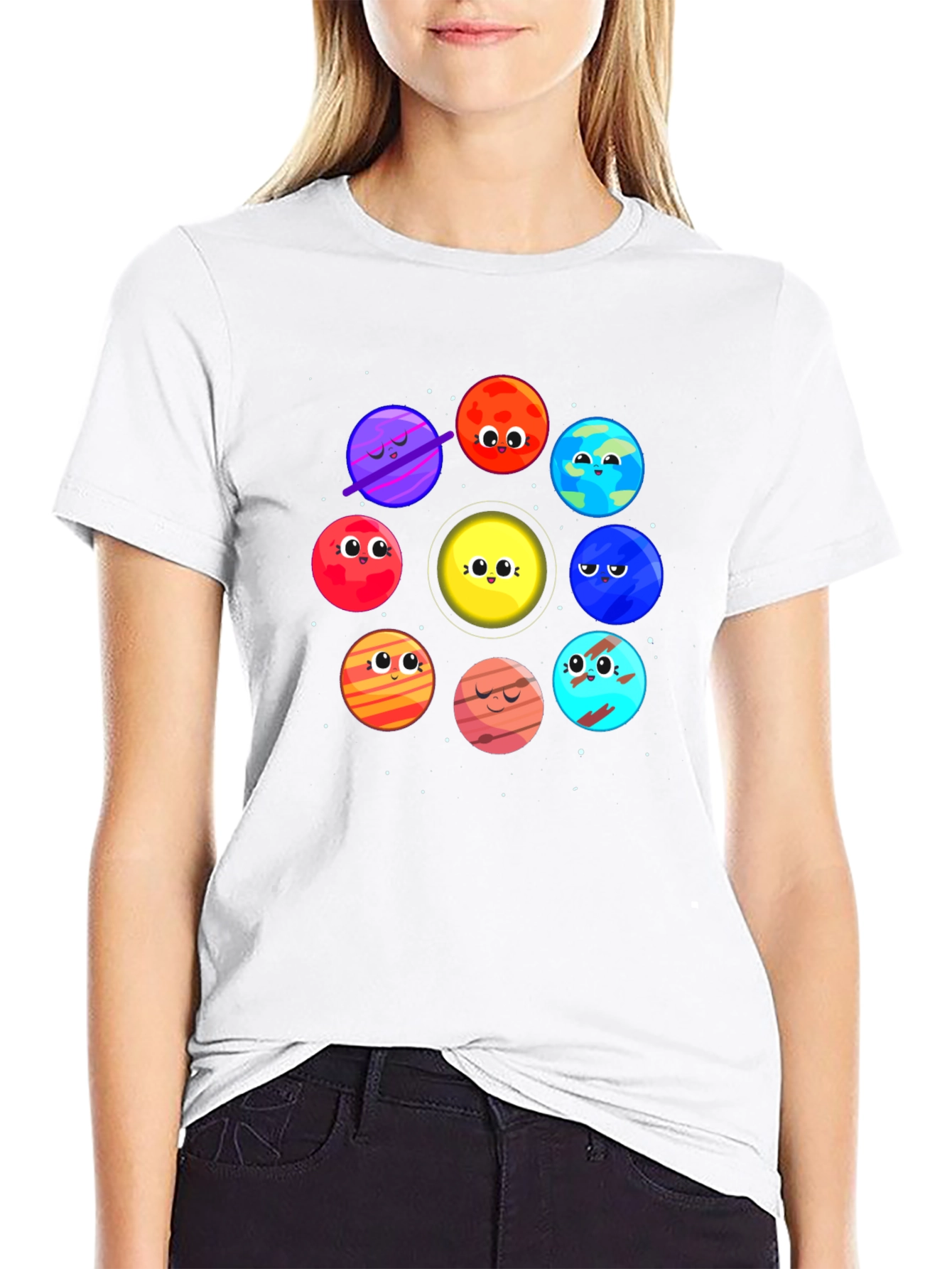 Planet Cartoon Graphic Black T-Shirt