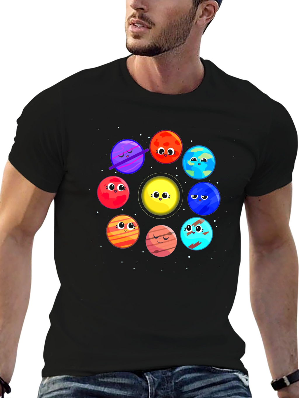 Planet Cartoon Graphic Black T-Shirt