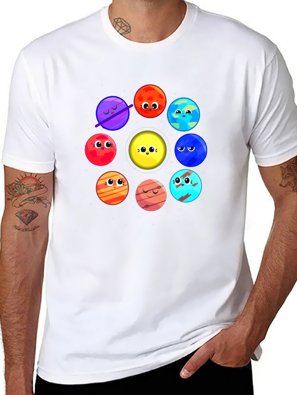 Planet Cartoon Graphic Black T-Shirt