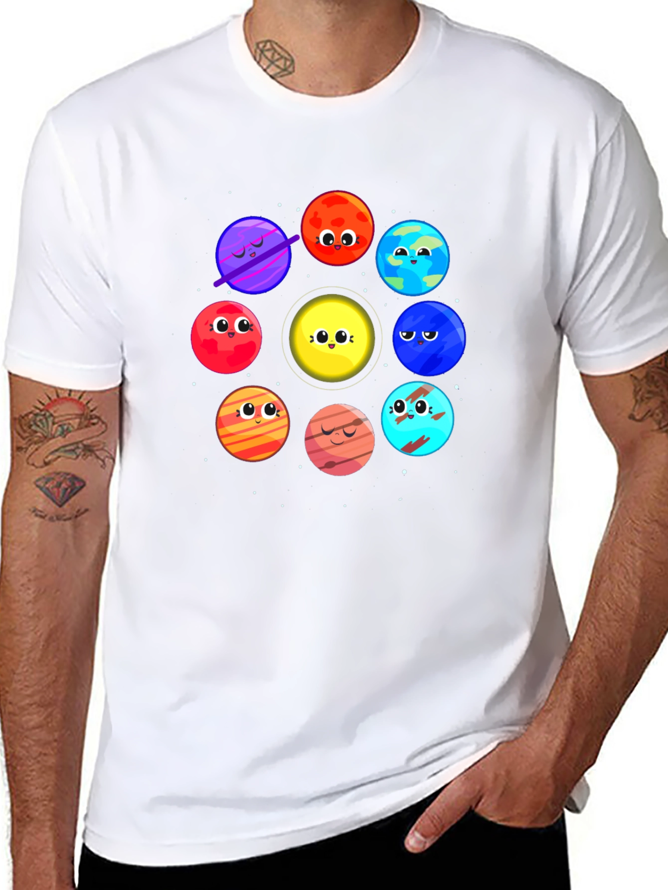 Planet Cartoon Graphic Black T-Shirt