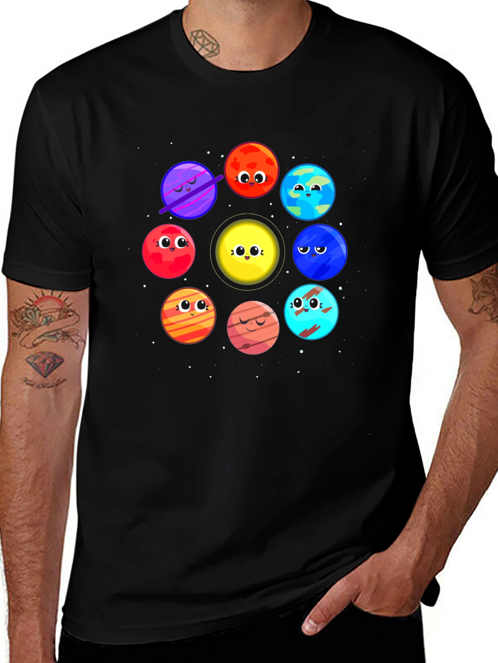 Planet Cartoon Graphic Black T-Shirt