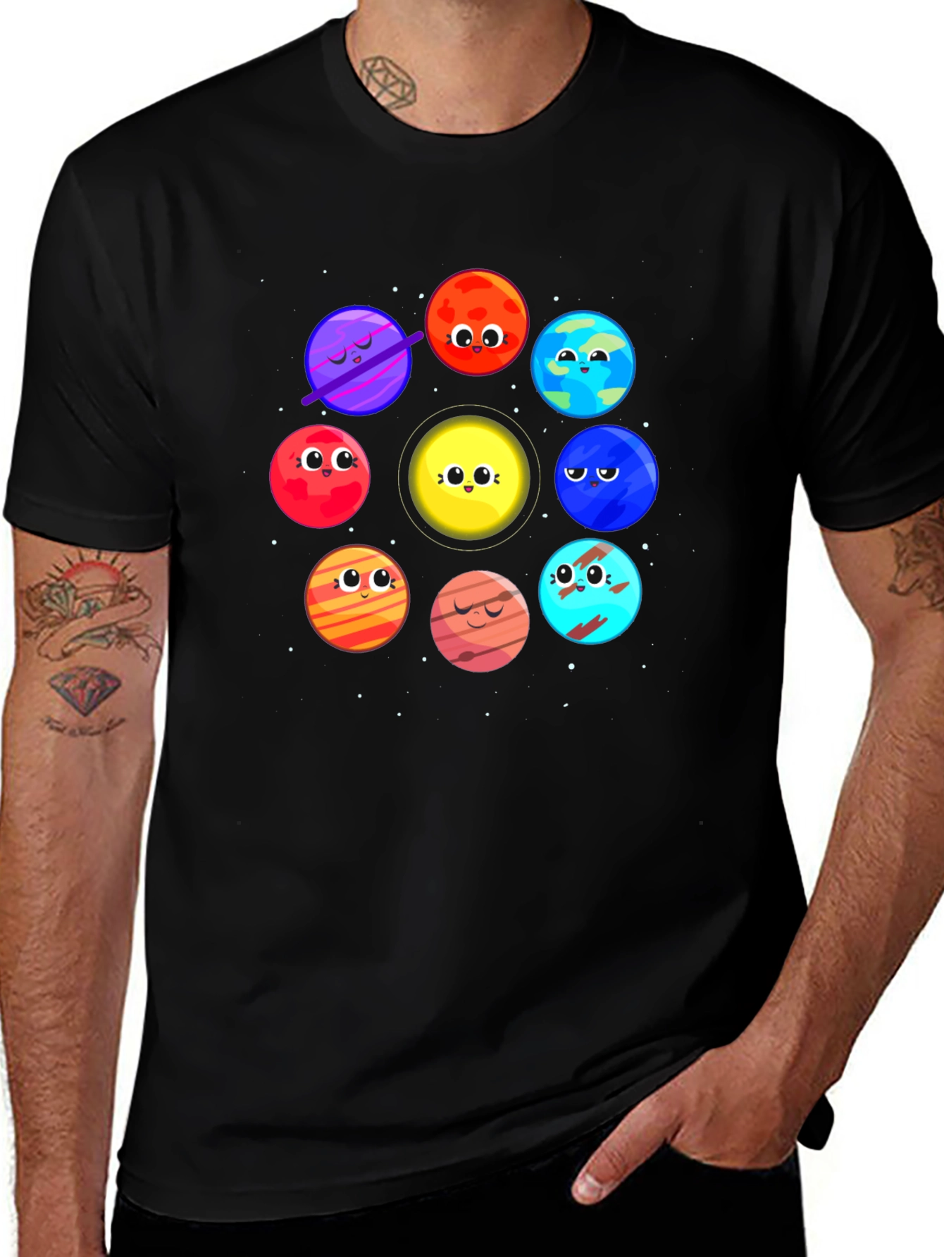 Planet Cartoon Graphic Black T-Shirt
