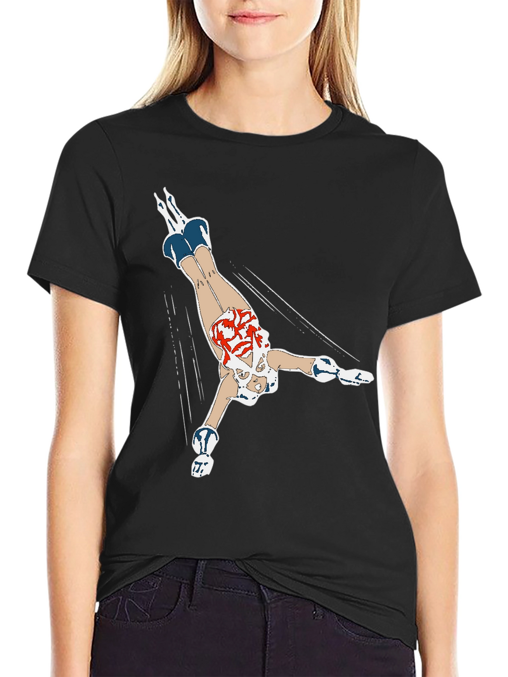 Diving Girl Graphic Black T-Shirt