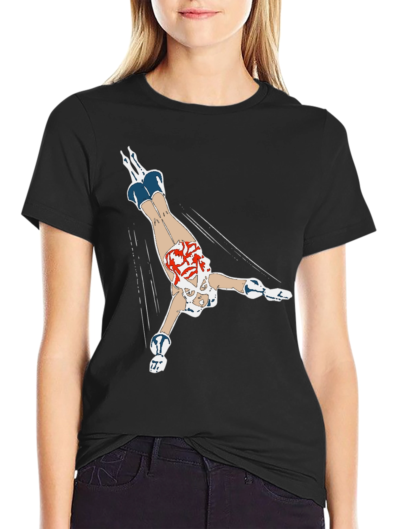 Diving Girl Graphic Black T-Shirt