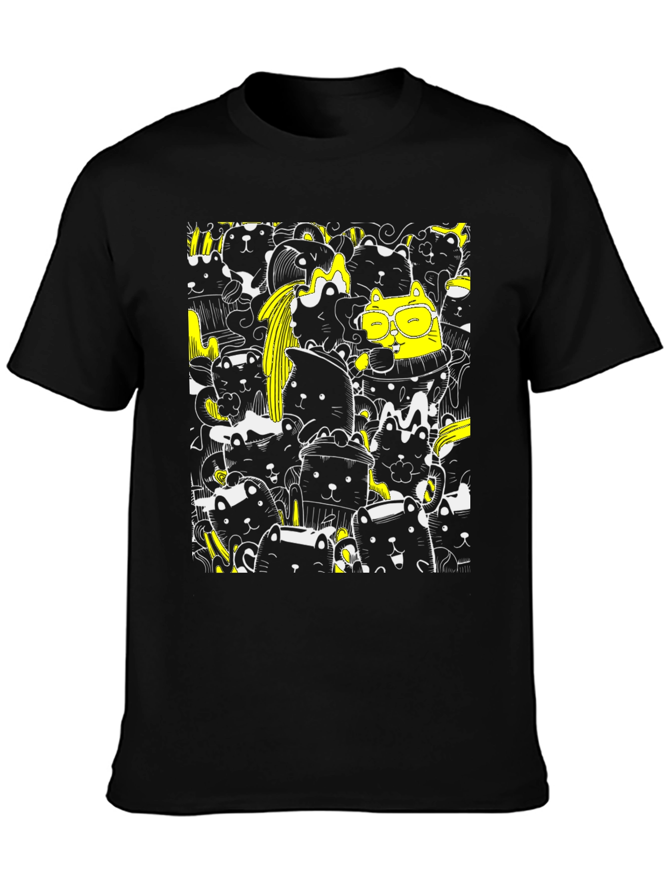 Cool Black Cat Doodle T-Shirt
