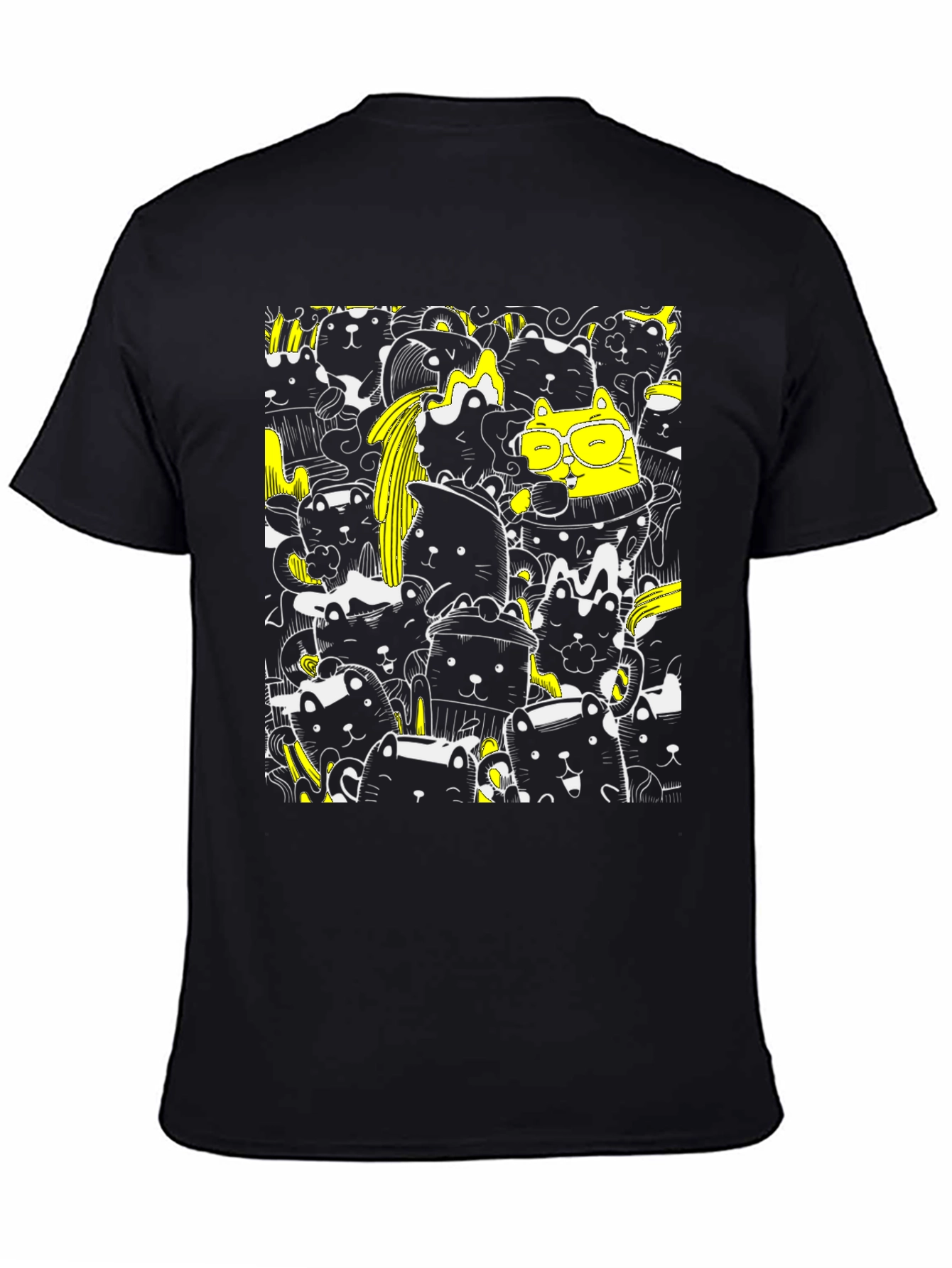 Cool Black Cat Doodle T-Shirt