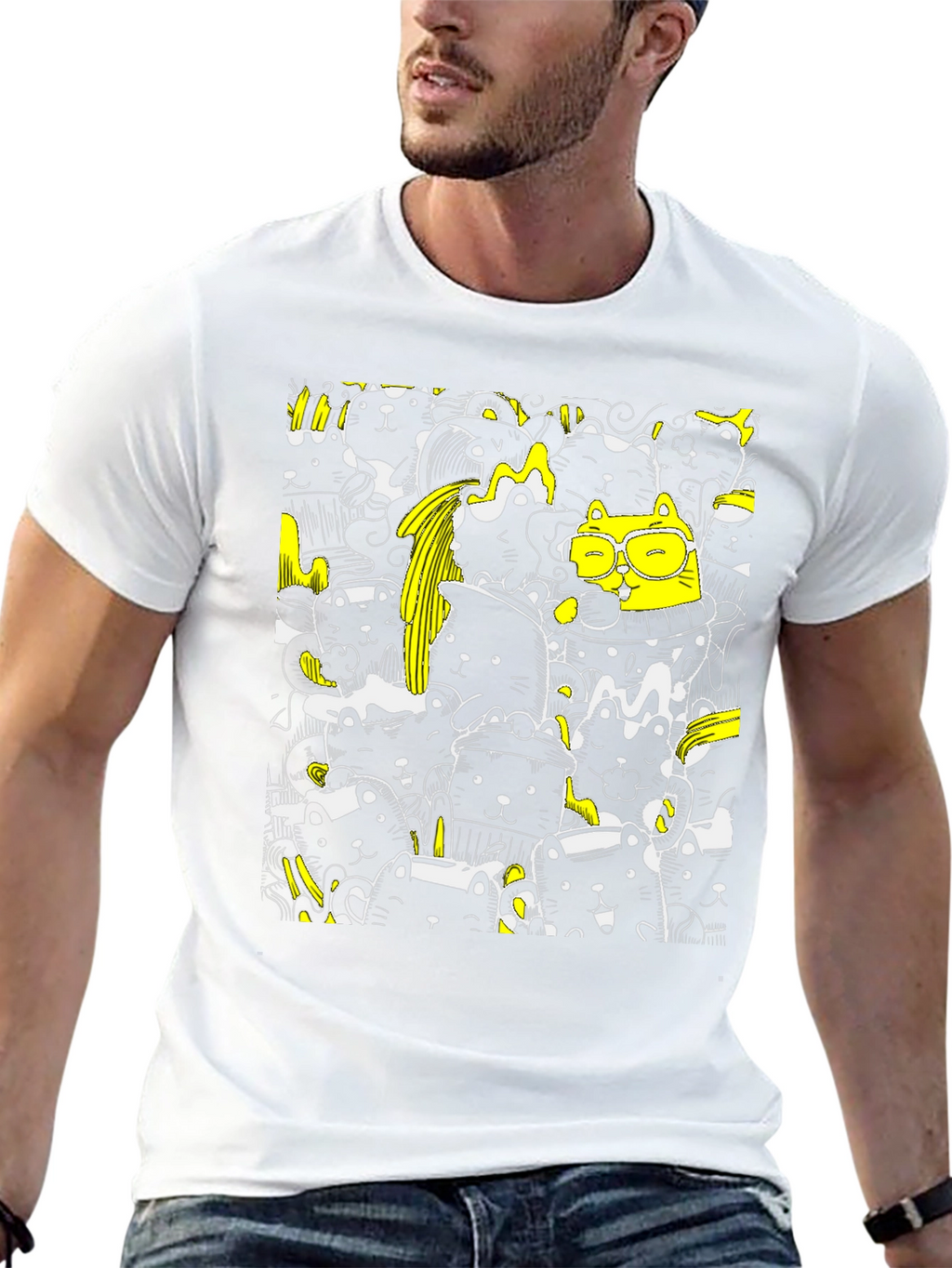 Cool Black Cat Doodle T-Shirt
