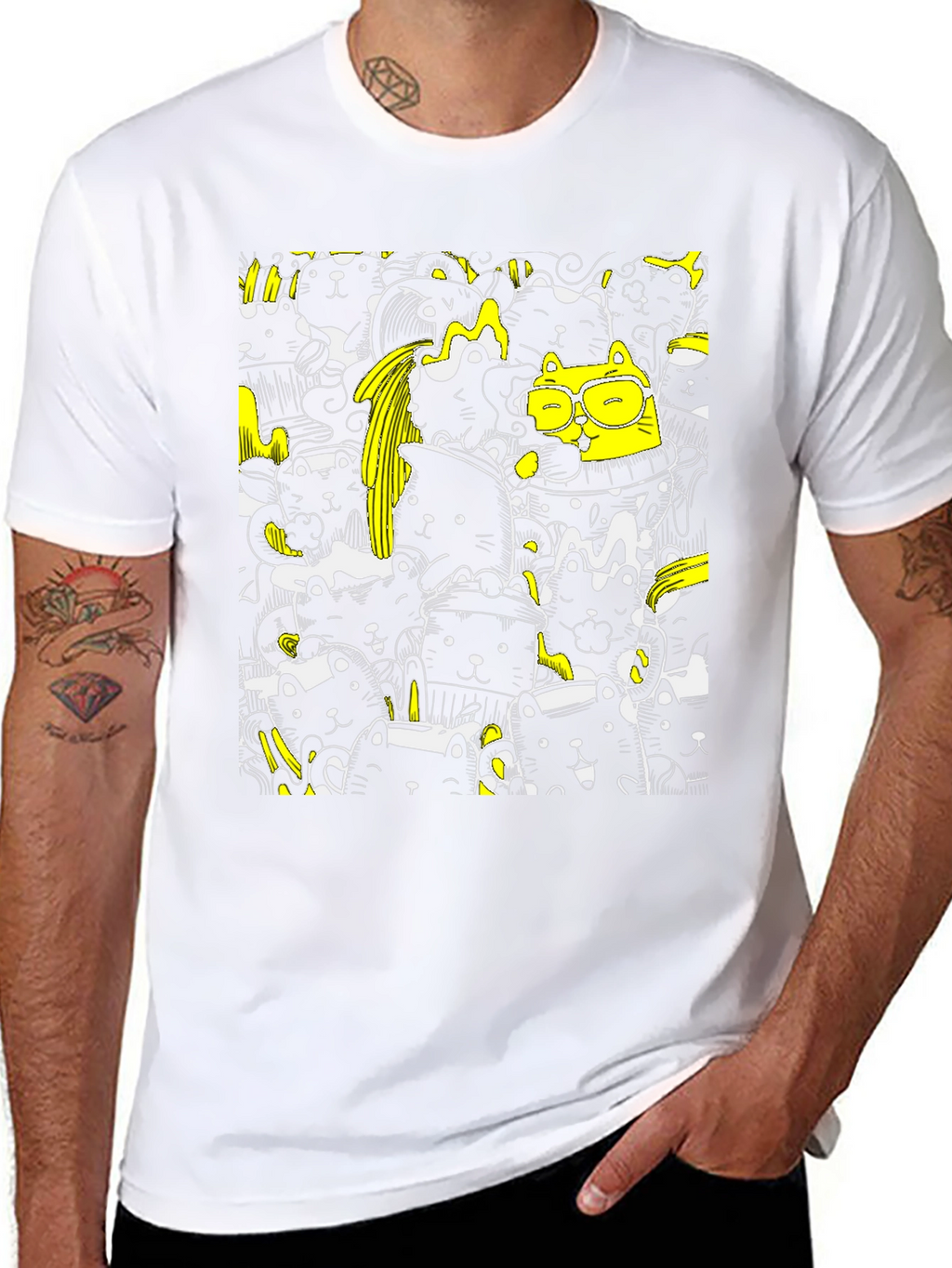 Cool Black Cat Doodle T-Shirt