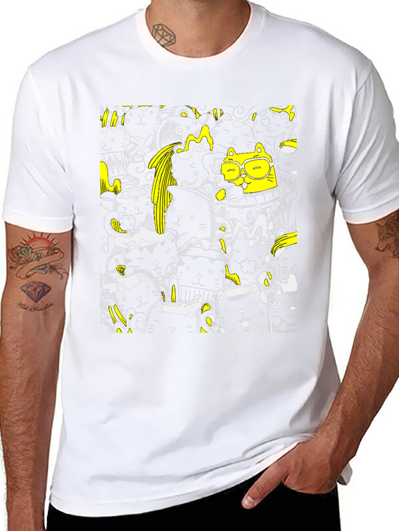 Cool Black Cat Doodle T-Shirt