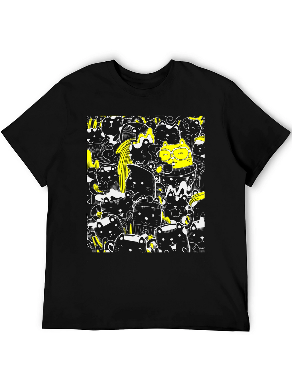 Cool Black Cat Doodle T-Shirt