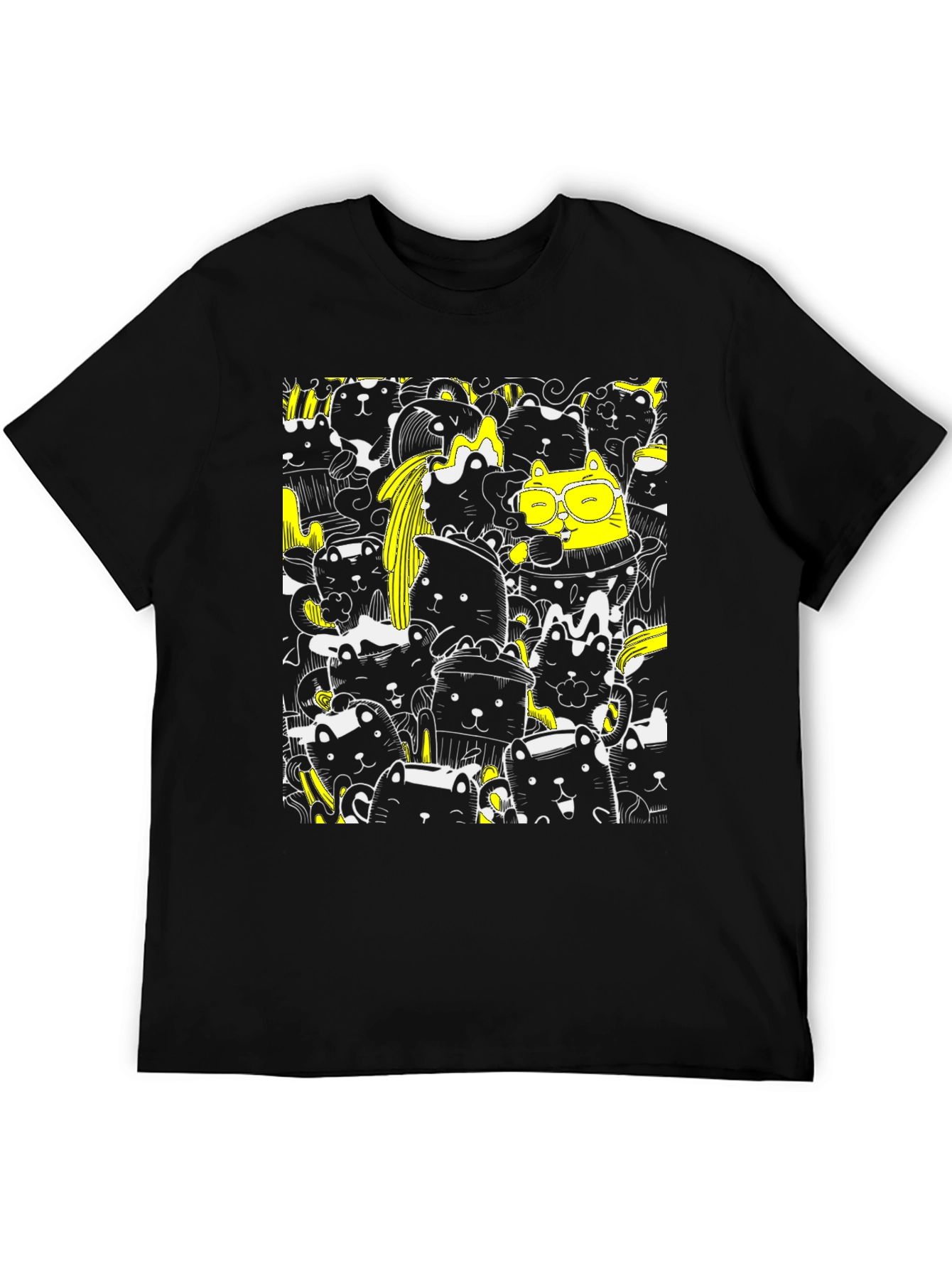 Cool Black Cat Doodle T-Shirt
