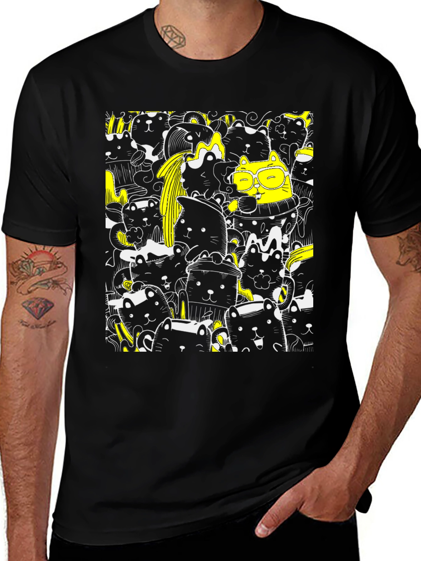Cool Black Cat Doodle T-Shirt