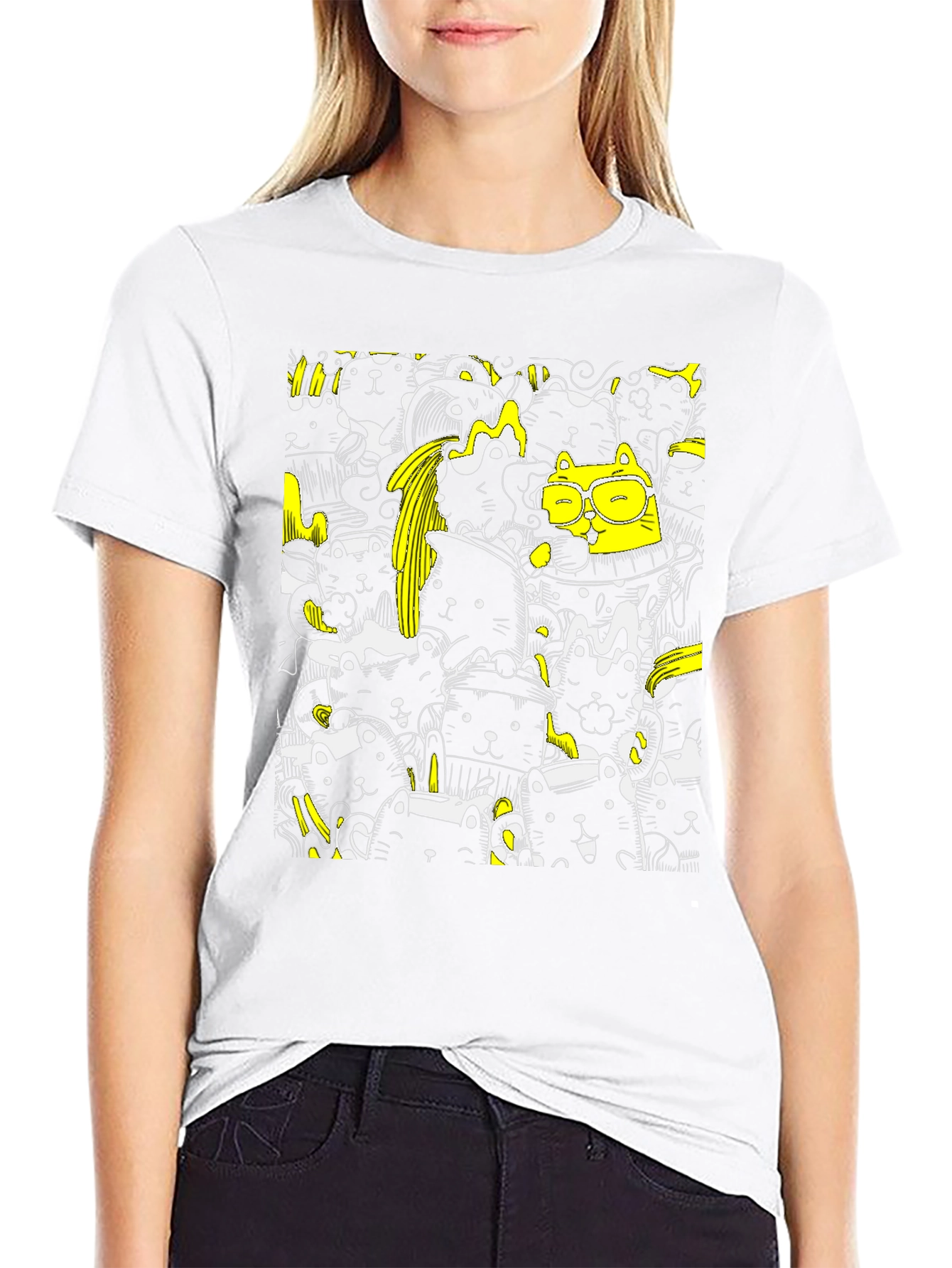 Cool Black Cat Doodle T-Shirt