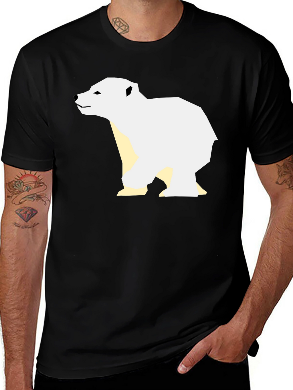 Geometric Polar Bear Graphic Tee - Black