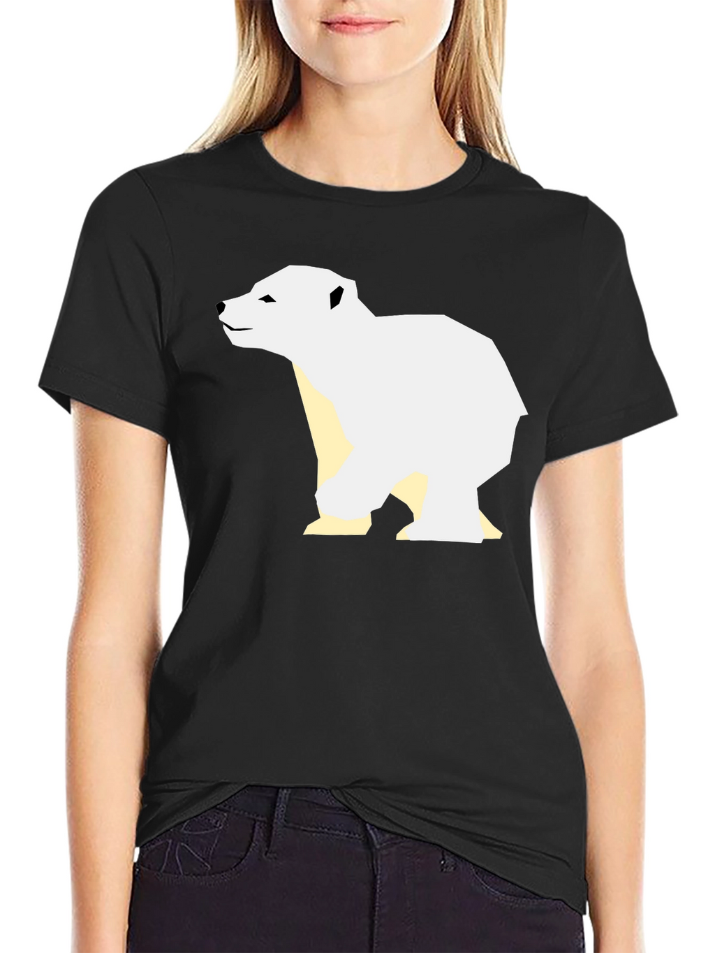Geometric Polar Bear Graphic Tee - Black
