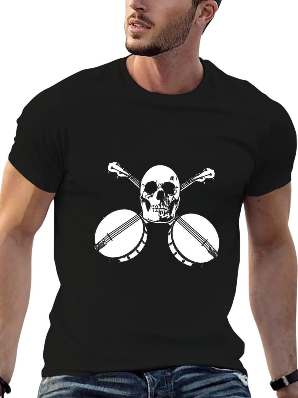 Skull & Banjo Graphic Tee - Black
