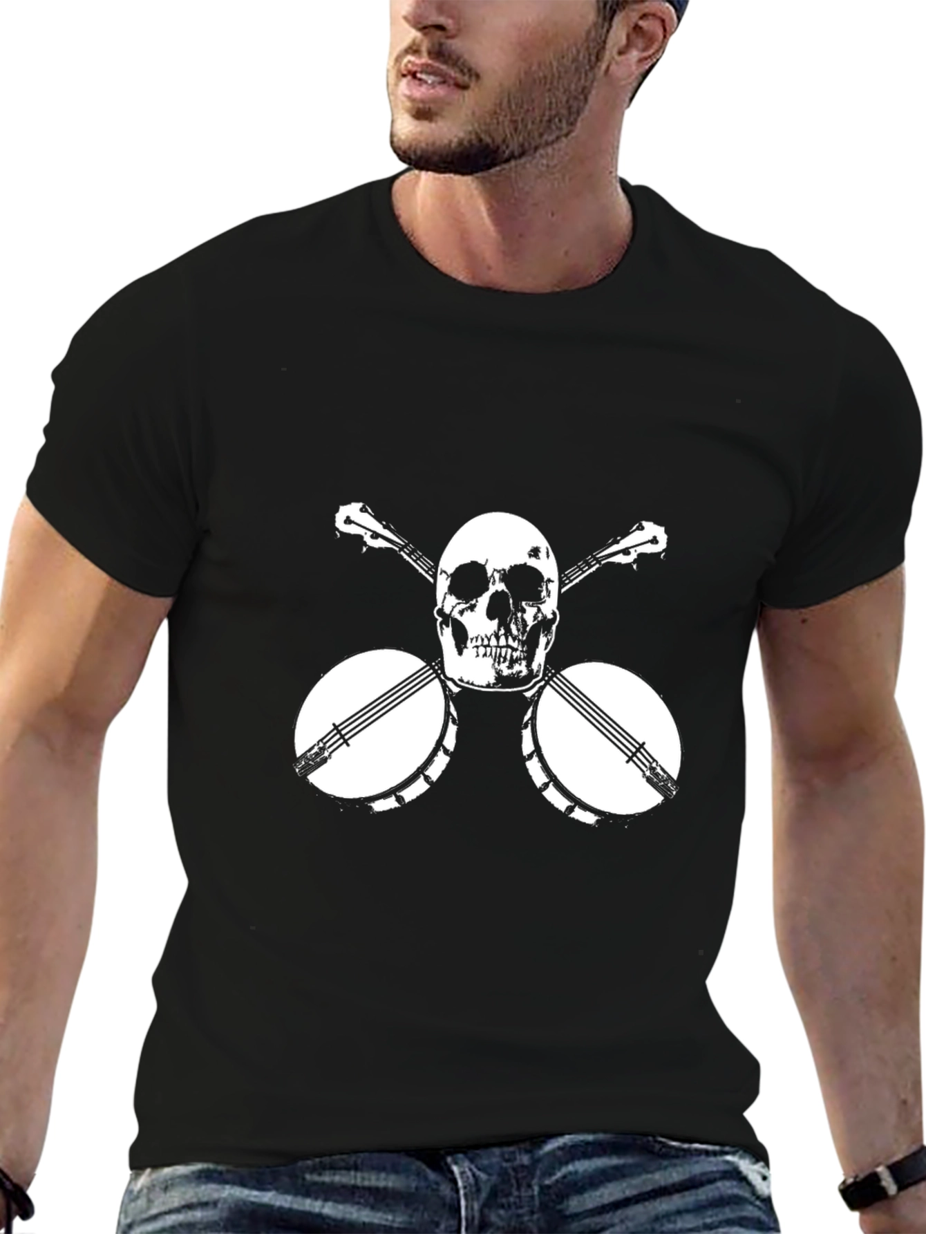 Skull & Banjo Graphic Tee - Black