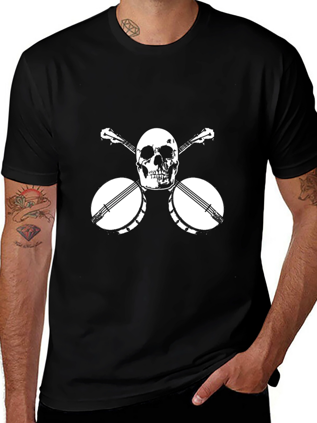 Skull & Banjo Graphic Tee - Black