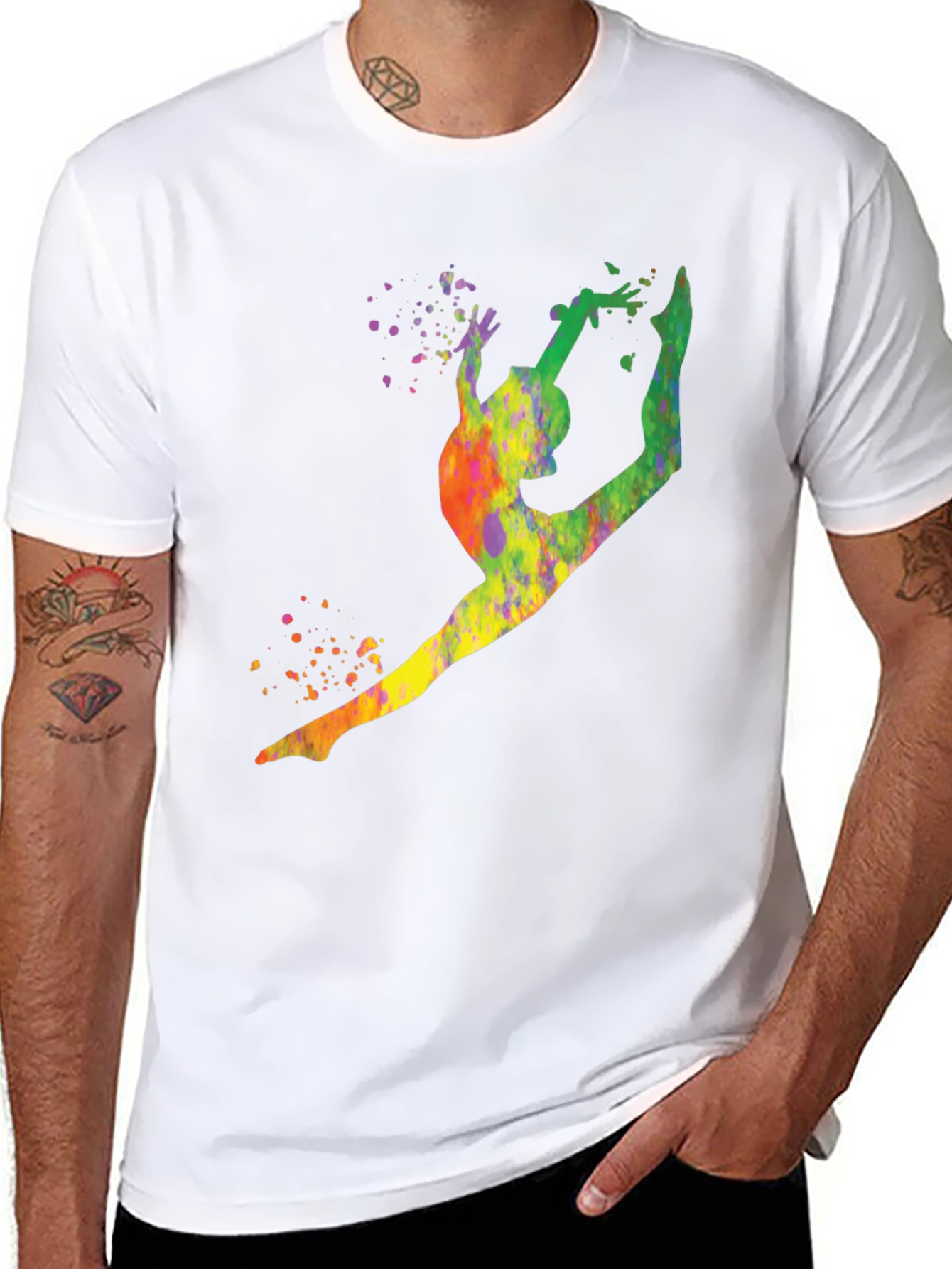 Gymnast Watercolor Splatter Black T-Shirt