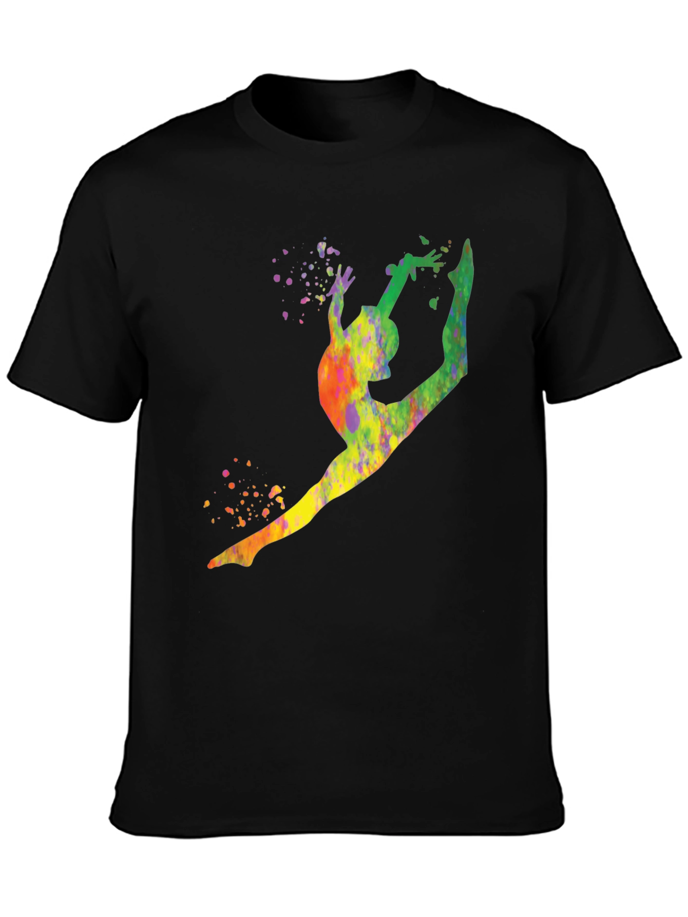 Gymnast Watercolor Splatter Black T-Shirt