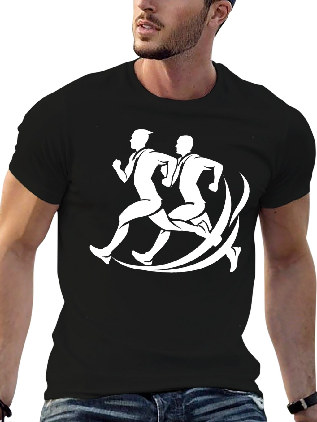 Mens Runner Graphic Tee - Black Casual Shirt