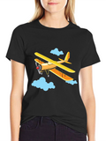 Airplane Graphic Tee - Biplane in the Clouds!