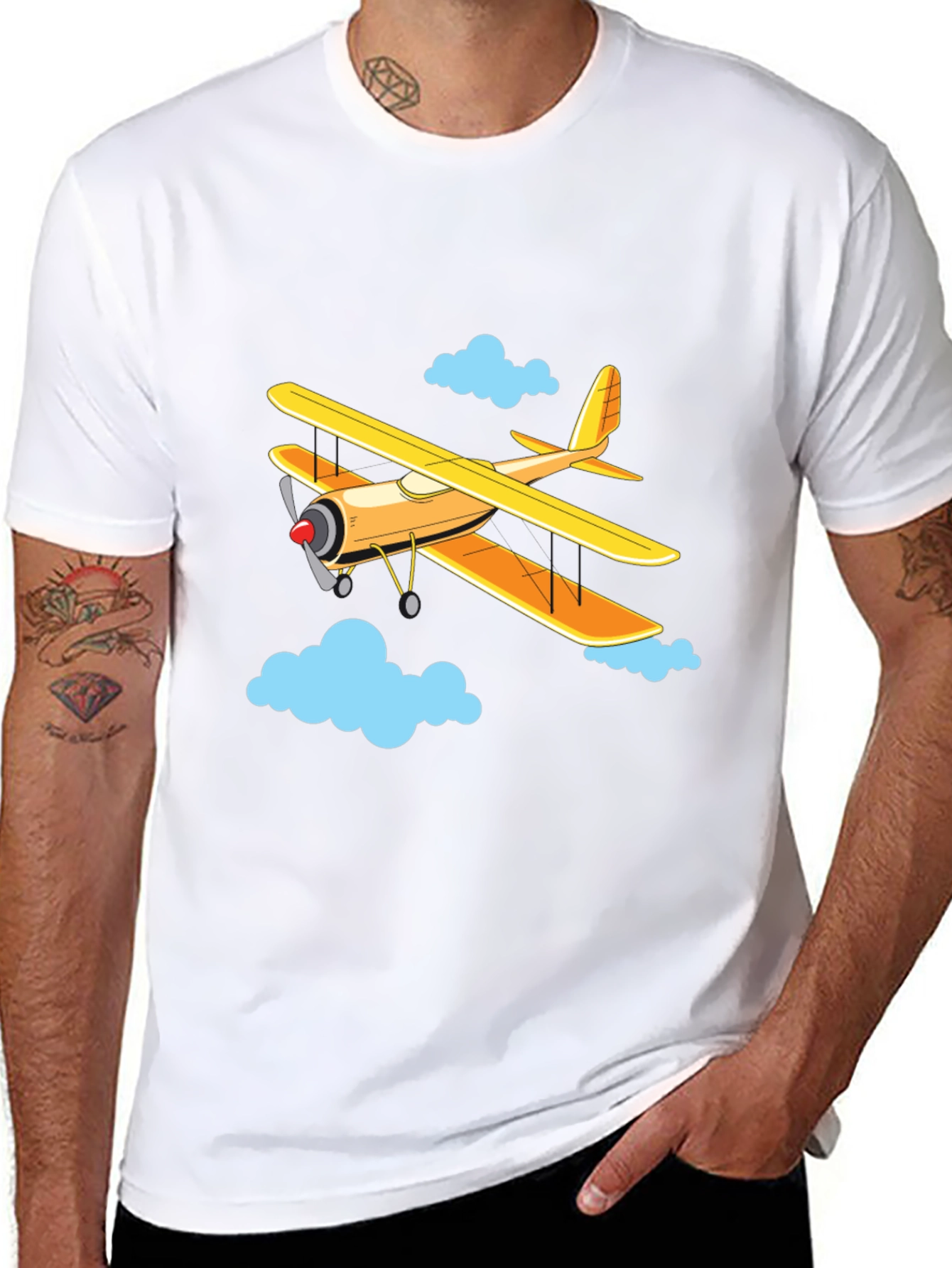 Airplane Graphic Tee - Biplane in the Clouds!