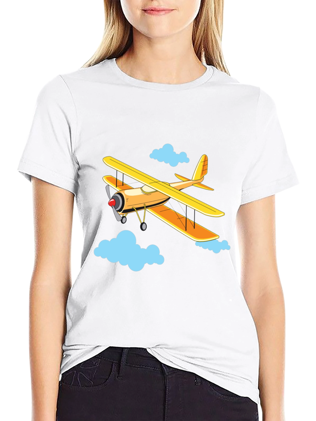 Airplane Graphic Tee - Biplane in the Clouds!