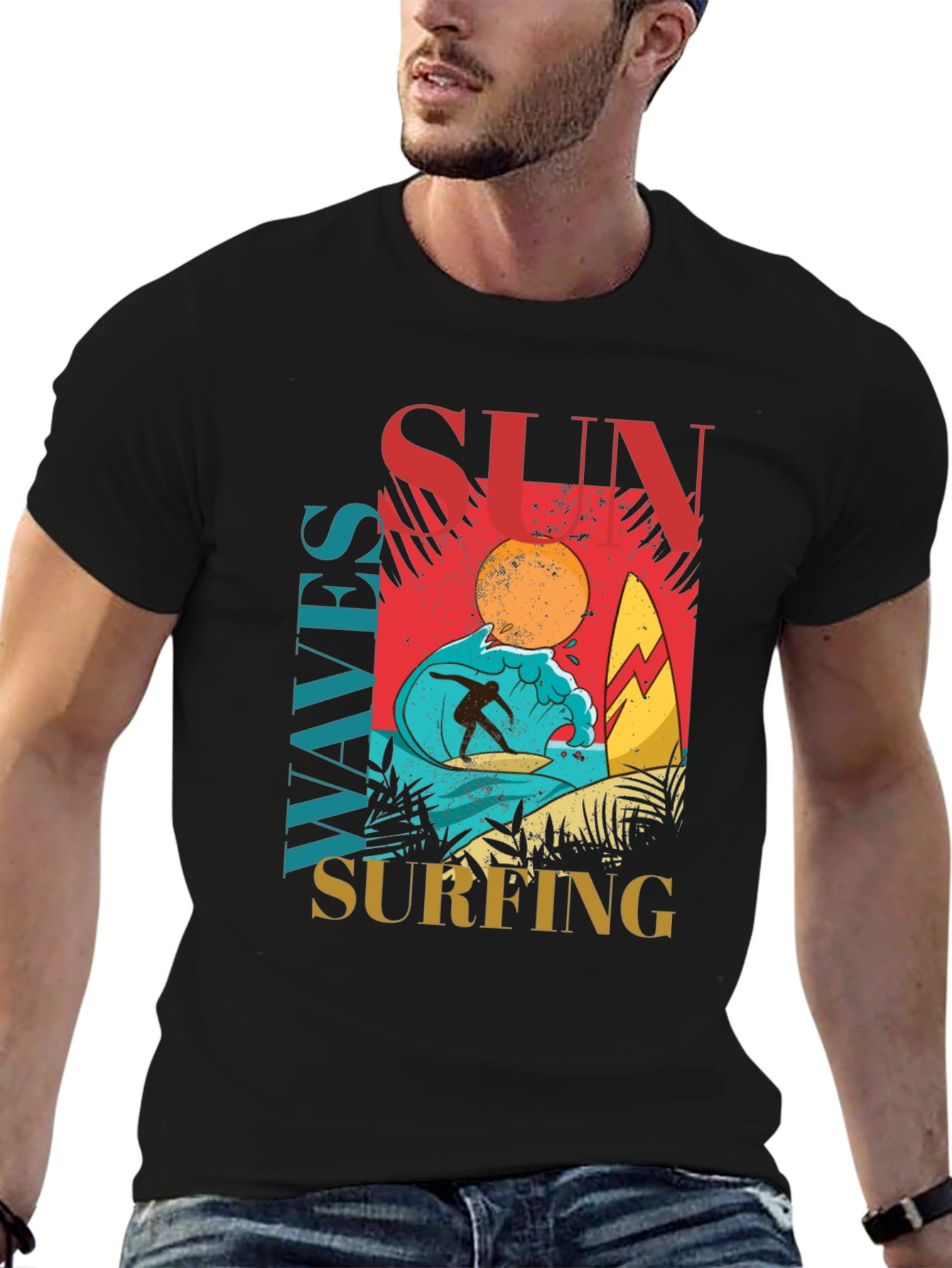 Sun Waves Surfing Graphic Tee