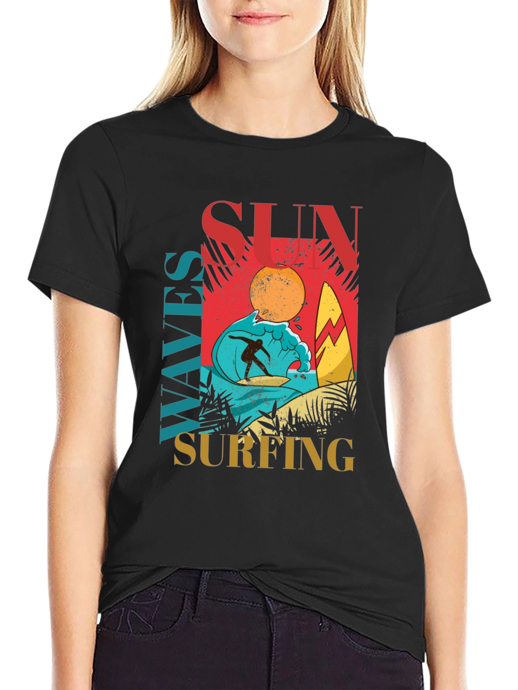 Sun Waves Surfing Graphic Tee