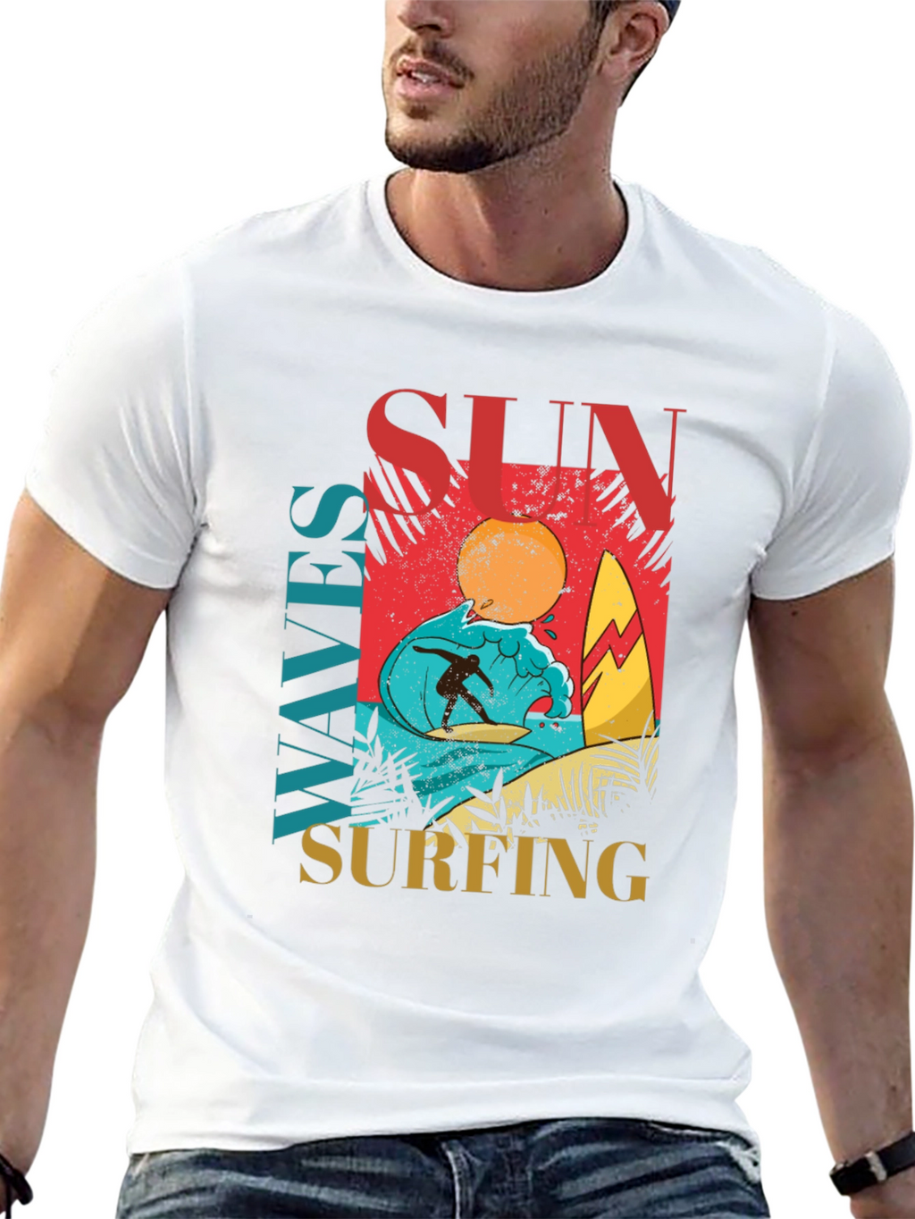 Sun Waves Surfing Graphic Tee