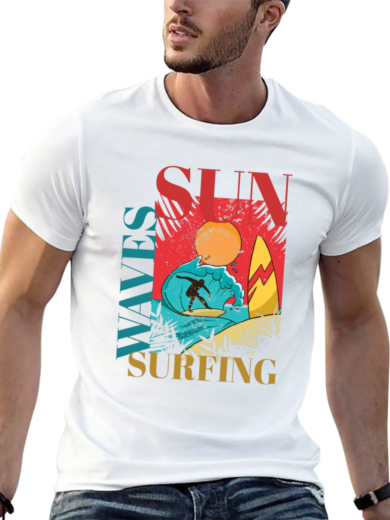 Sun Waves Surfing Graphic Tee