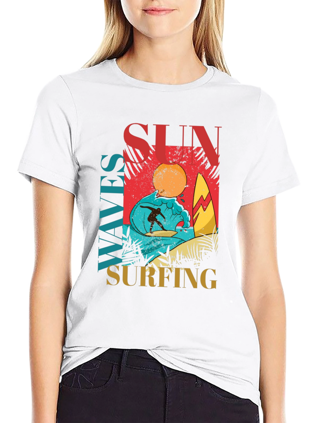 Sun Waves Surfing Graphic Tee