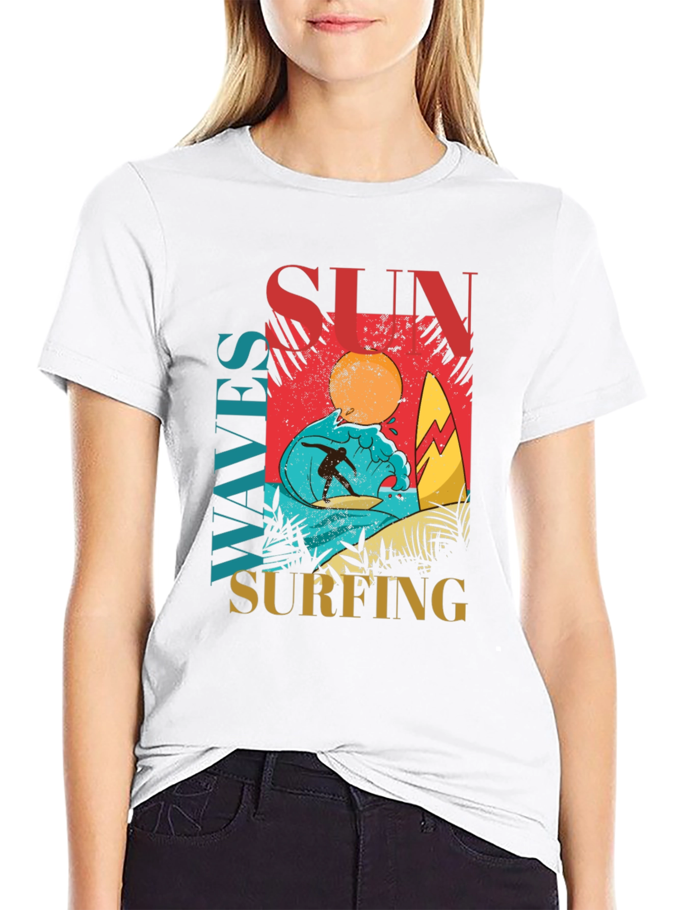 Sun Waves Surfing Graphic Tee