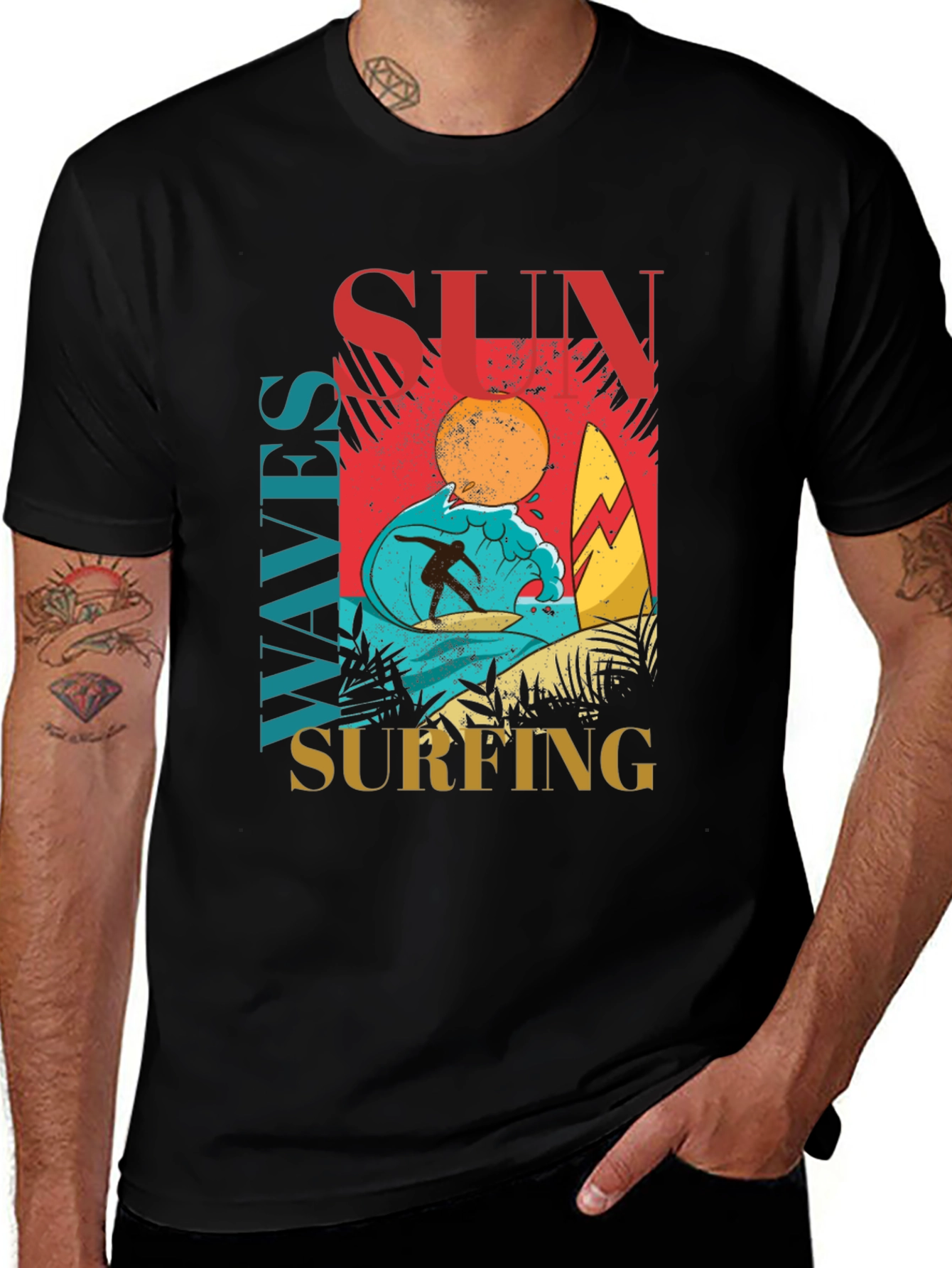 Sun Waves Surfing Graphic Tee