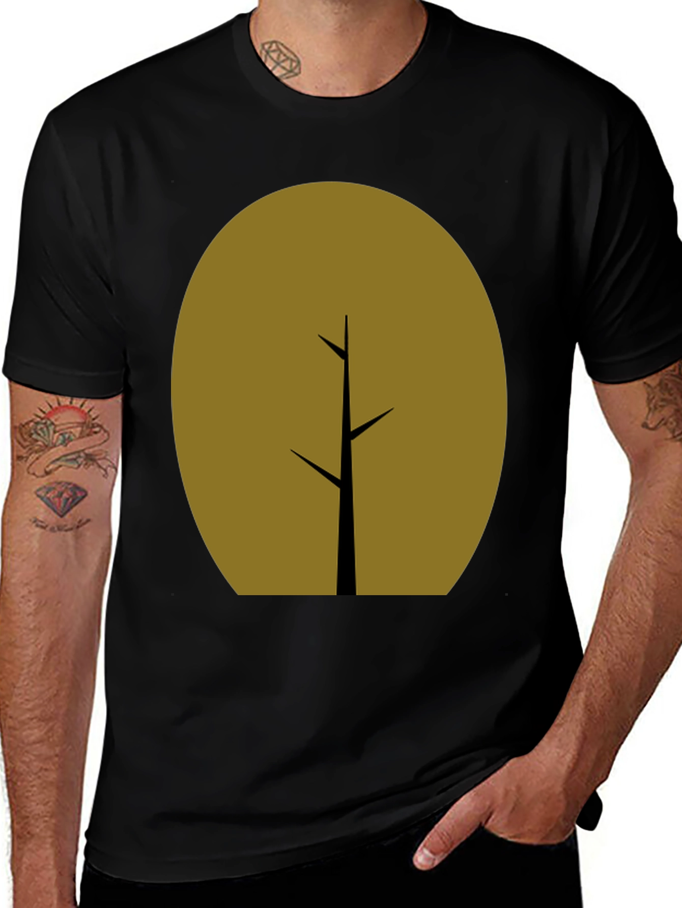 Minimalist Tree Graphic T-Shirt - Black