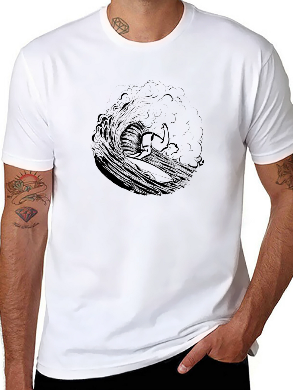 Surfing Wave Graphic Tee - Black
