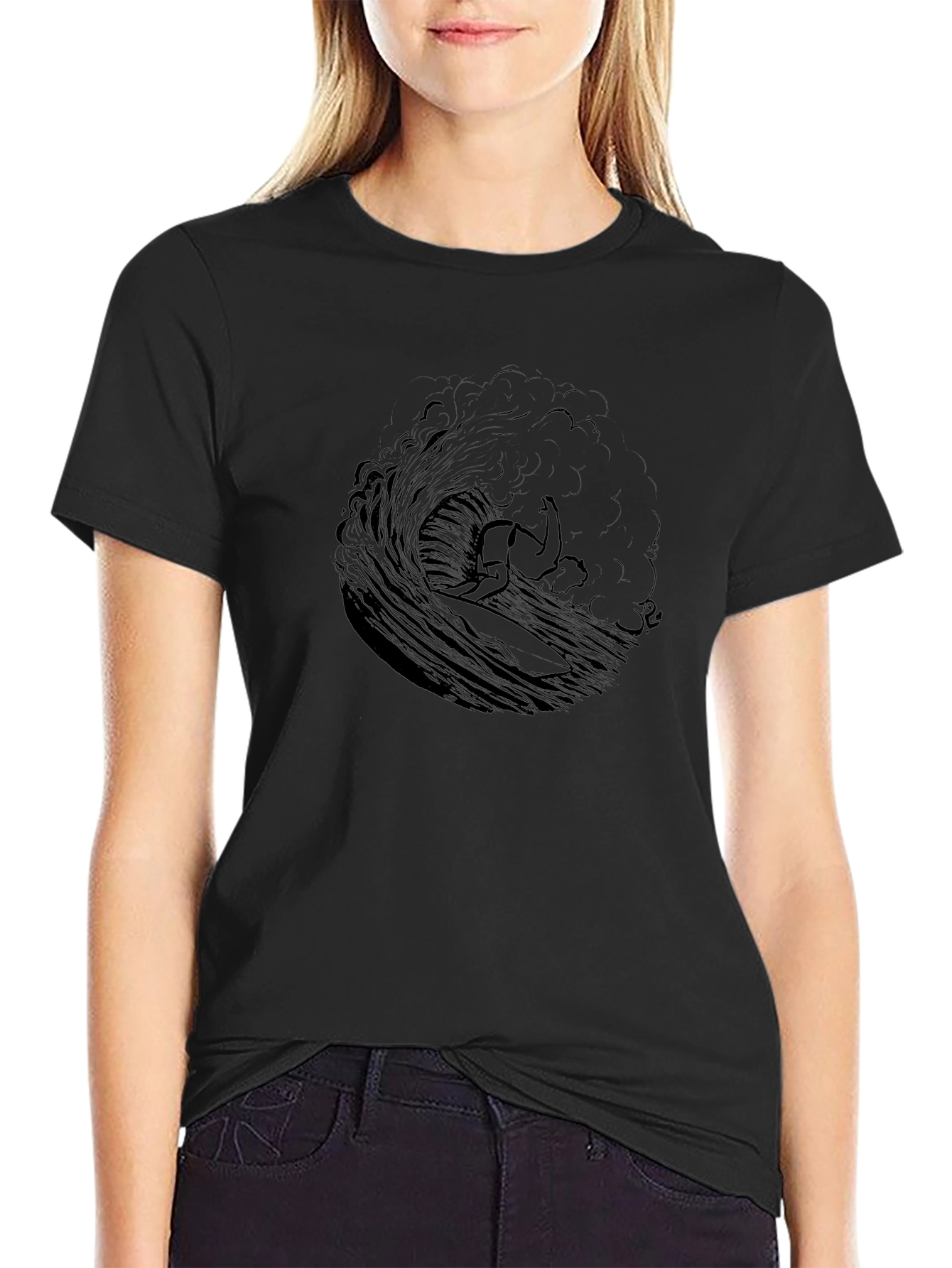 Surfing Wave Graphic Tee - Black