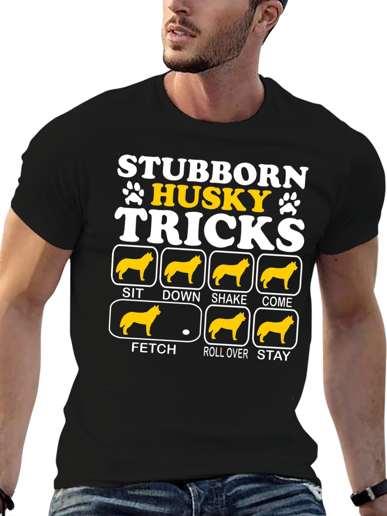 Stubborn Husky Tricks Graphic T-Shirt
