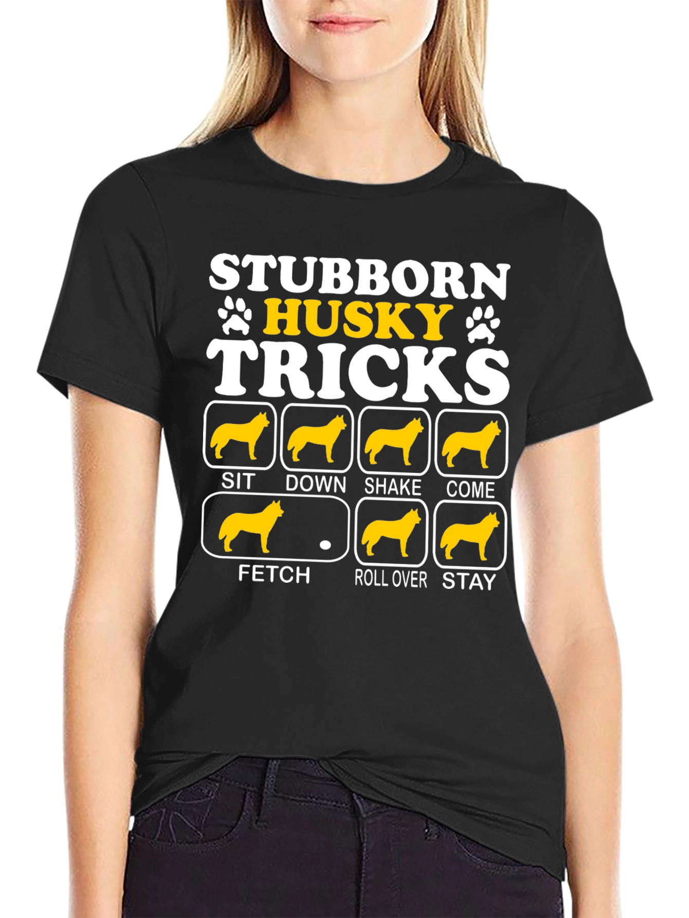 Stubborn Husky Tricks Graphic T-Shirt
