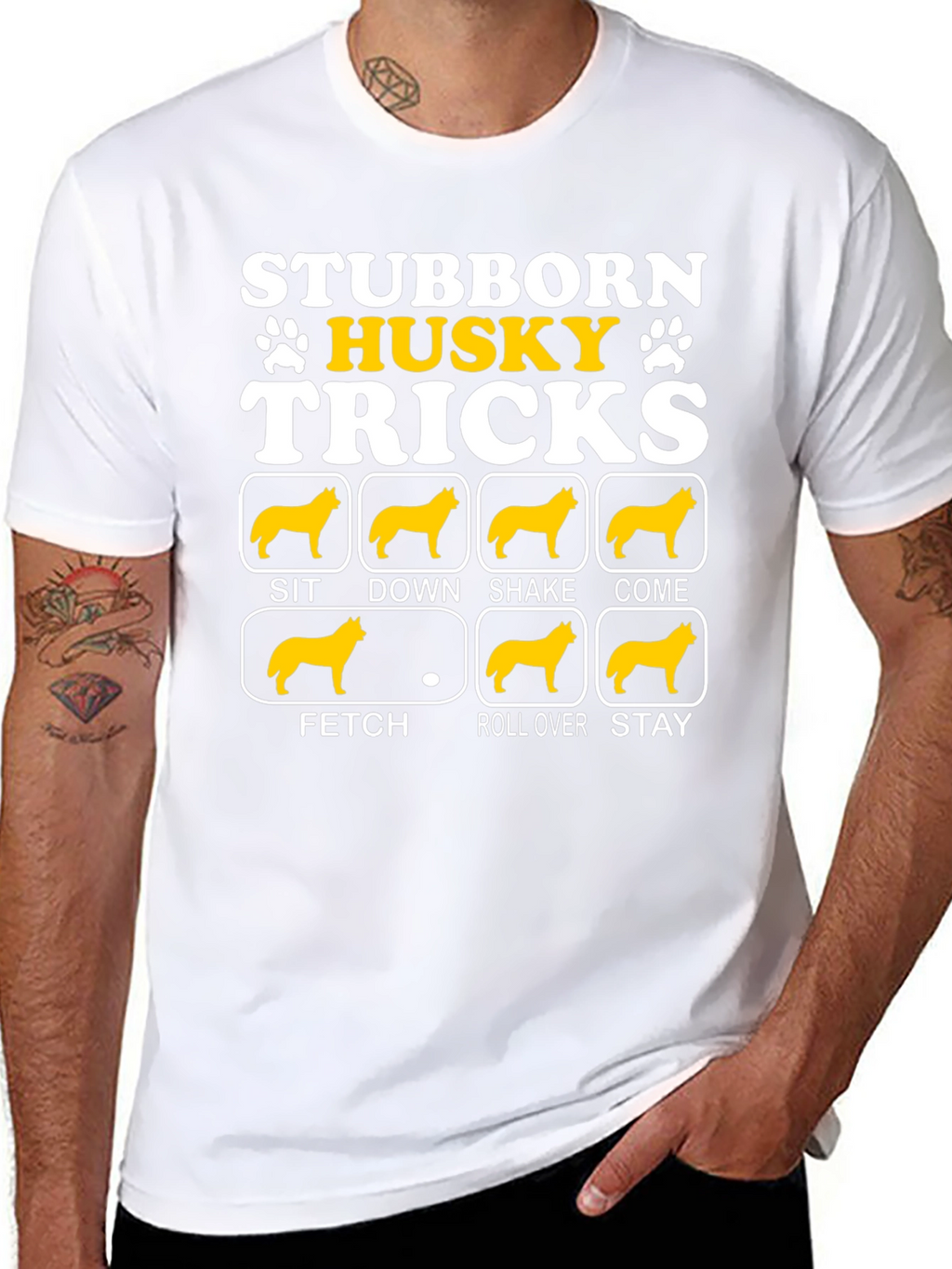 Stubborn Husky Tricks Graphic T-Shirt