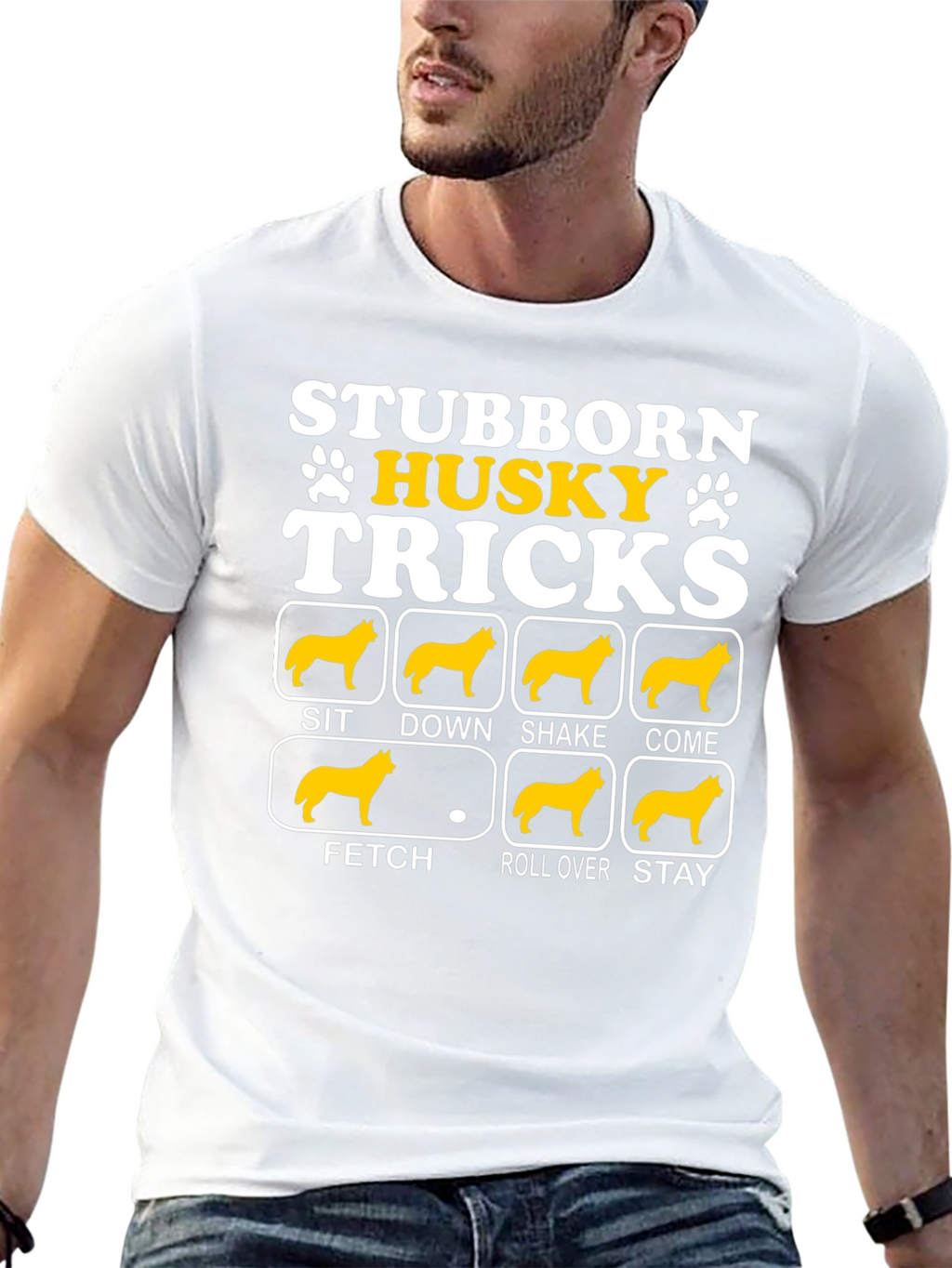 Stubborn Husky Tricks Graphic T-Shirt