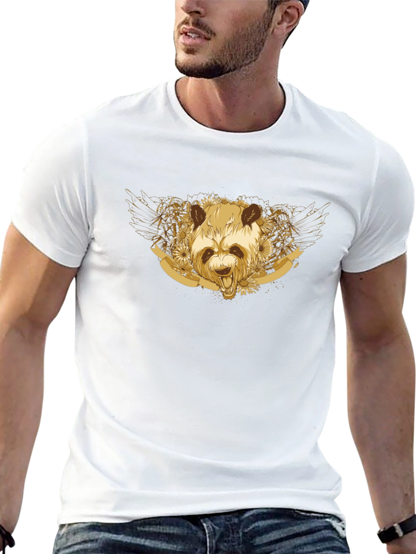 Golden Panda Graphic Tee - Unisex Black T-Shirt