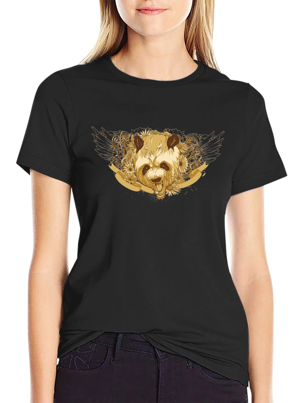 Golden Panda Graphic Tee - Unisex Black T-Shirt