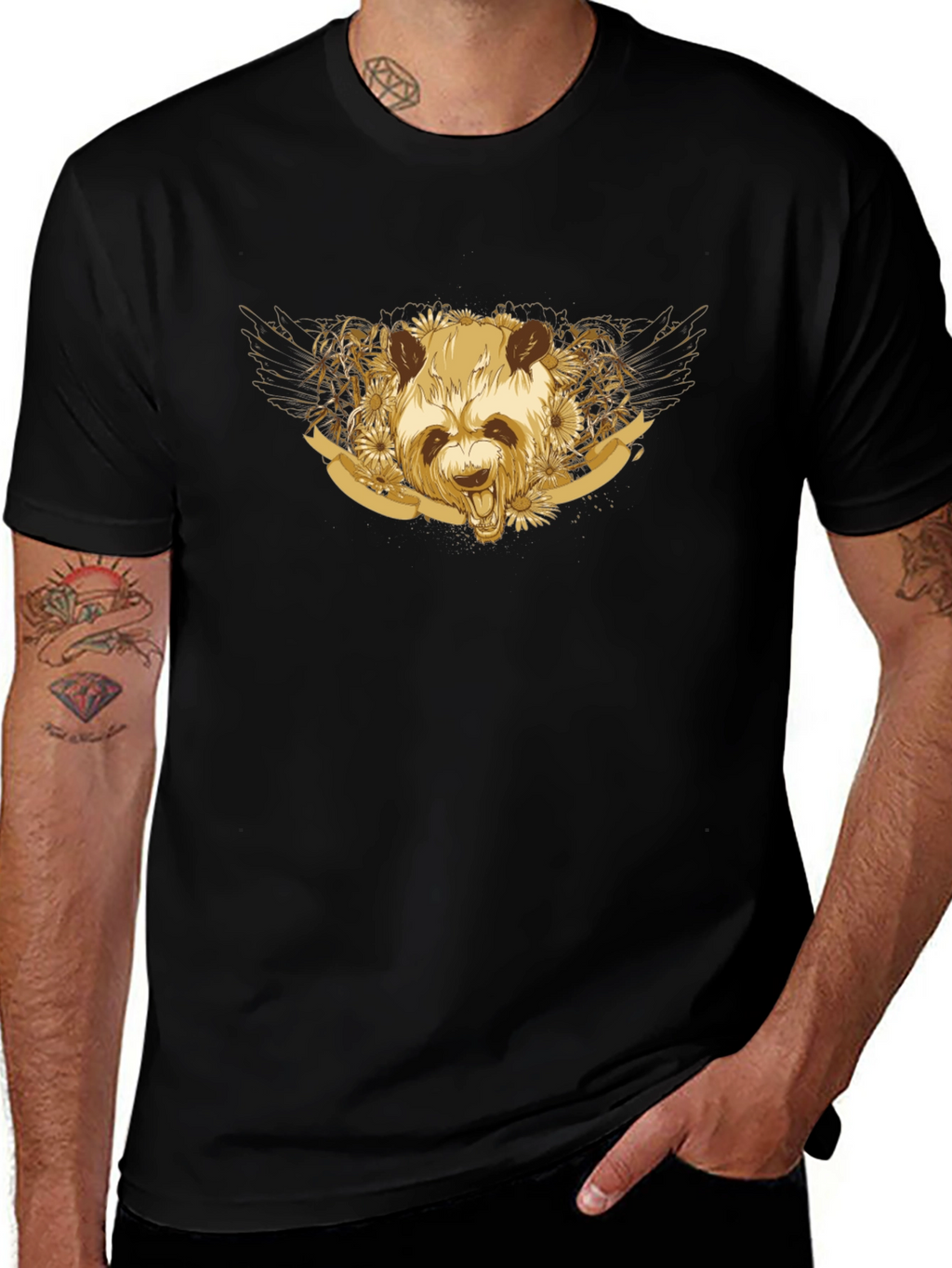 Golden Panda Graphic Tee - Unisex Black T-Shirt
