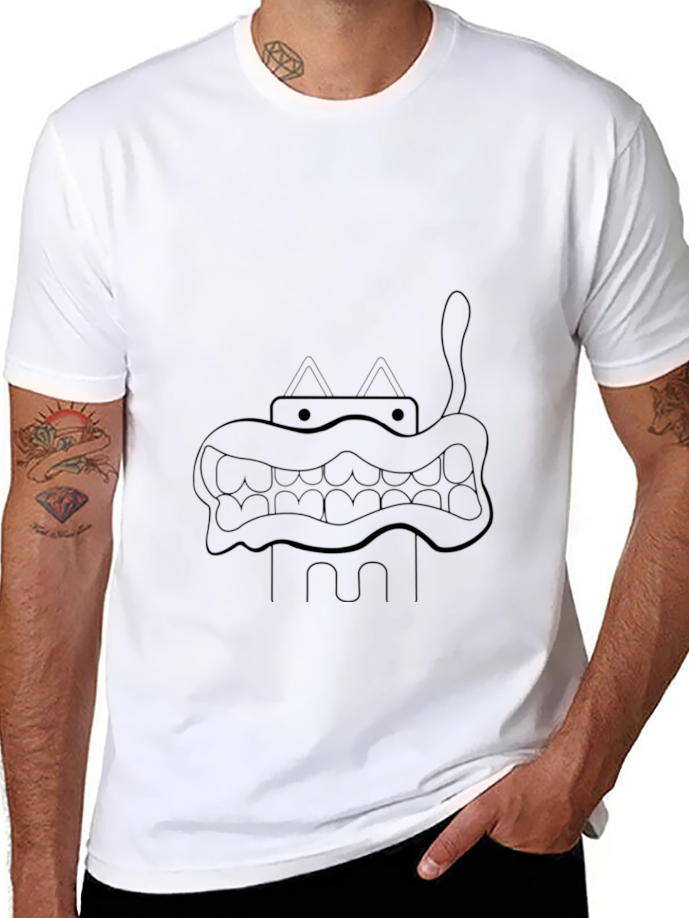 Cartoon Monster Graphic Tee - Black Cotton Blend