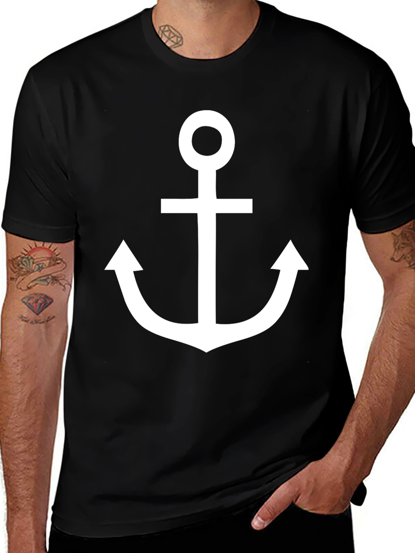 Nautical Anchor Graphic T-Shirt - Classic Black Cotton Tee