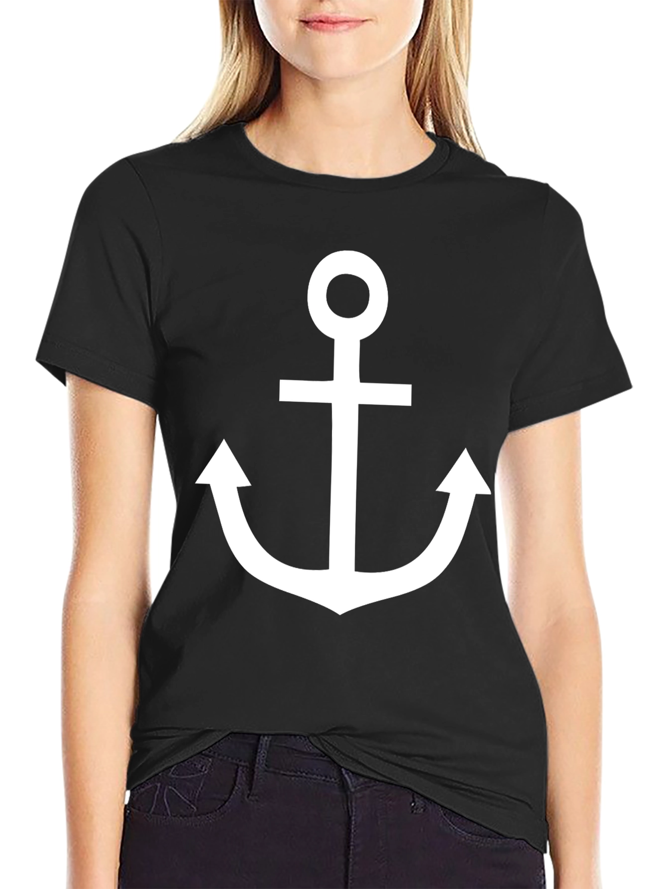 Nautical Anchor Graphic T-Shirt - Classic Black Cotton Tee