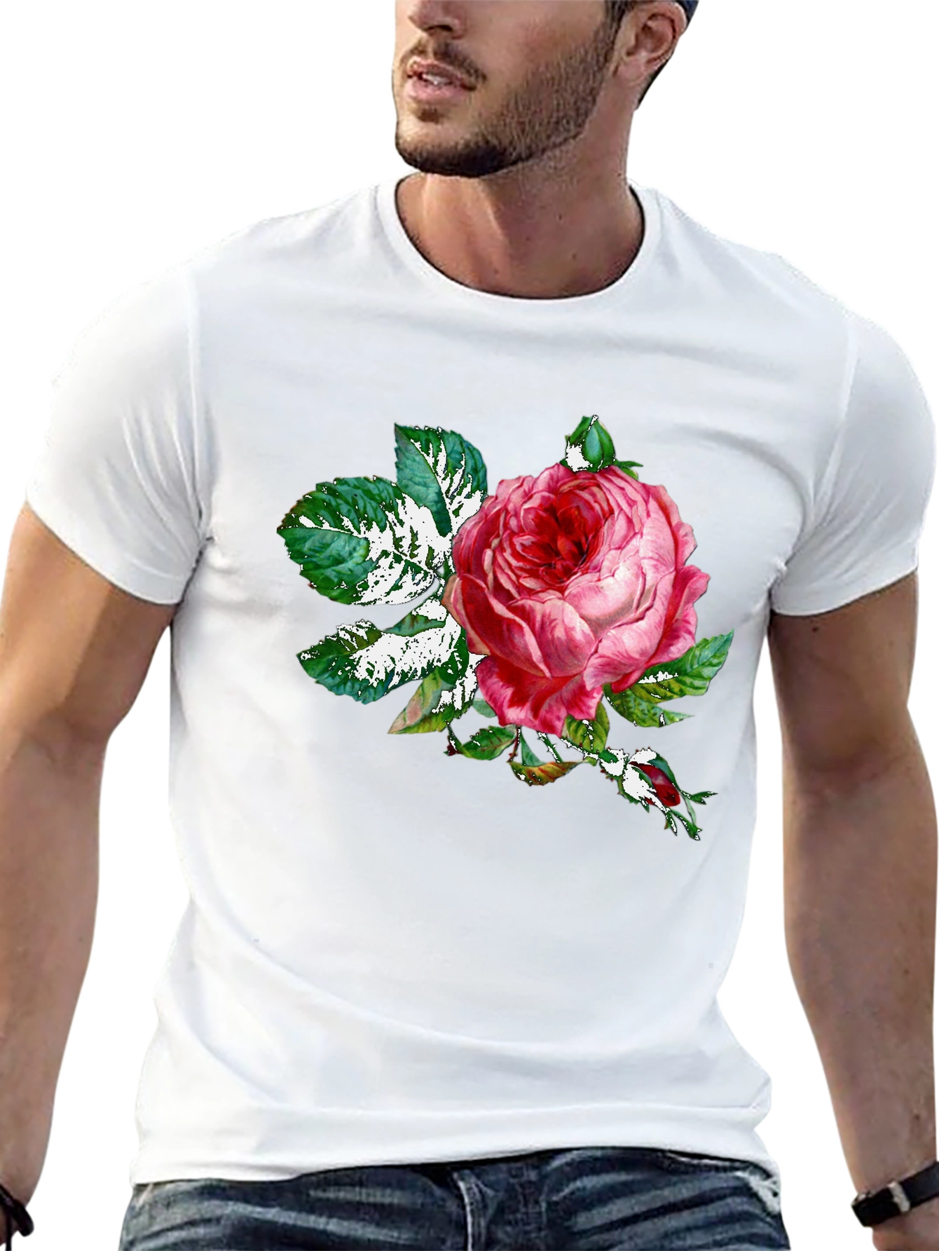 Rose Graphic Tee - Black Cotton T-Shirt