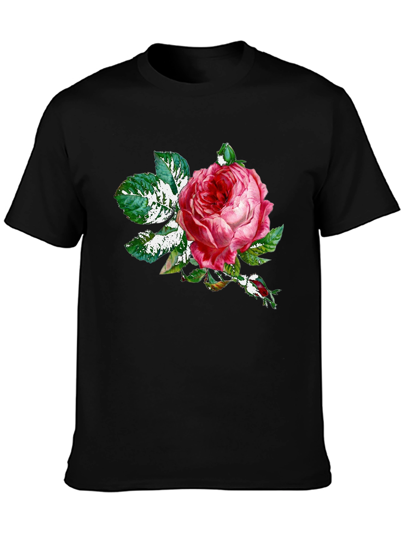 Rose Graphic Tee - Black Cotton T-Shirt